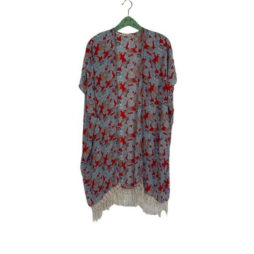 Forever 21 Kimono Small Floral Sheer Boho Festival Y2K Summer Layer Red Blue